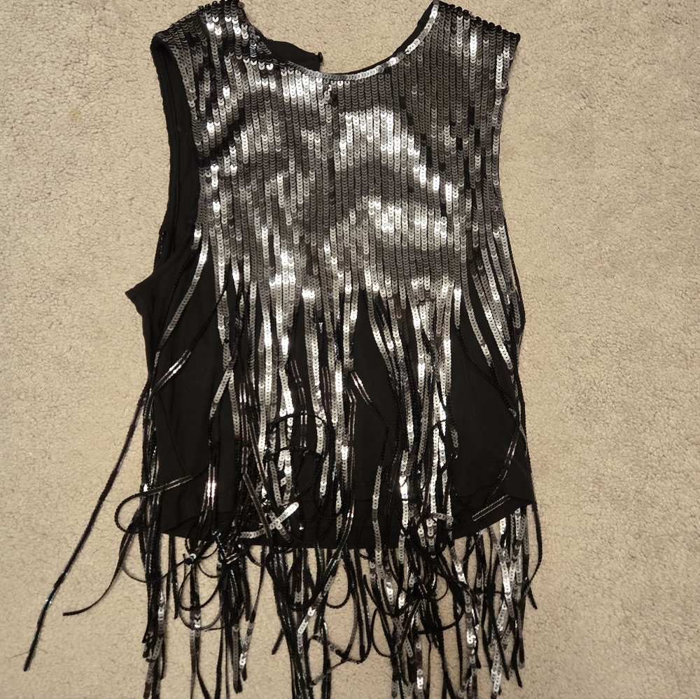 H&M Black and Silver Fringe Sequin Top